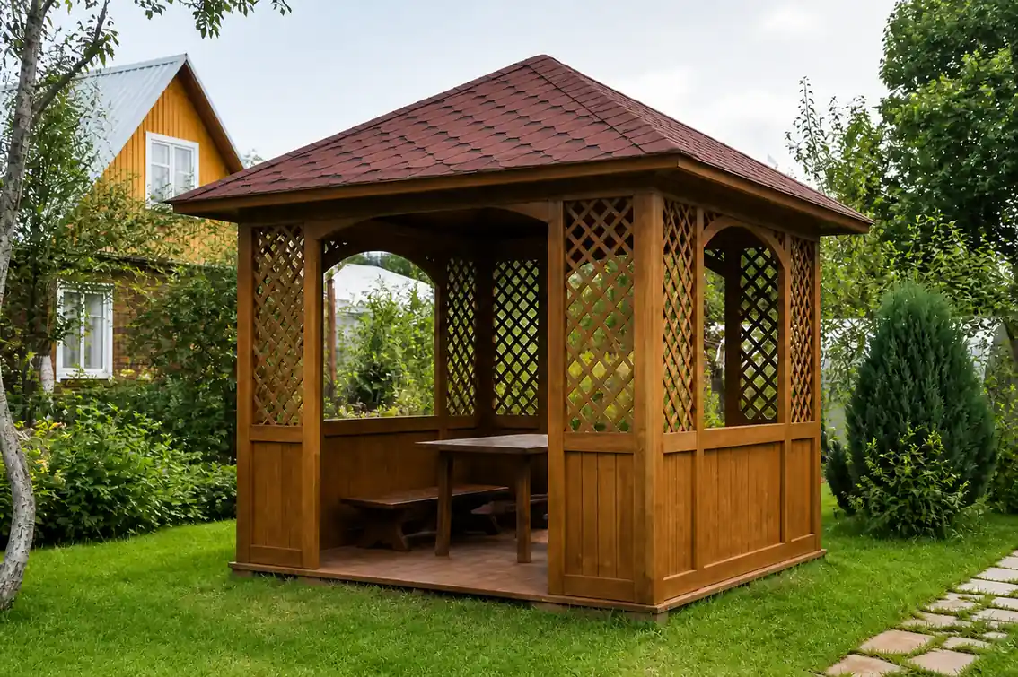 Беседка 3×3 из минибруса «Дружный круг» — беседка 3×3, 3,0 × 3,0 м, 9 м²